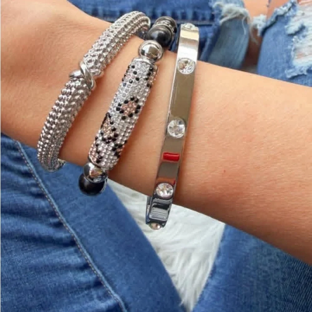 Park Lane Leo Black Beaded Stretch Bracelet, Silver Pavé, March Sparkle Box, New - Picture 2 of 6